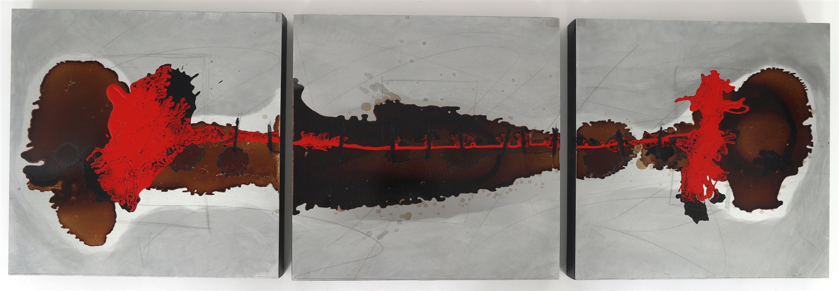 JOHN ENSOR PARKER MIXED MEDIA ON ALUMINUM TRYPTIC