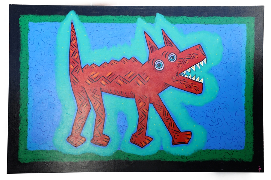 WILL LUCK GUARD DOG ACRYLIC ON CANVAS PAINTING 