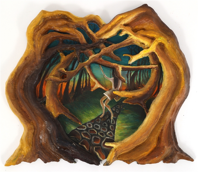 ALEXA KLEINBARD OIL ON WOOD WOMAN ON THE VERGE PAINTING