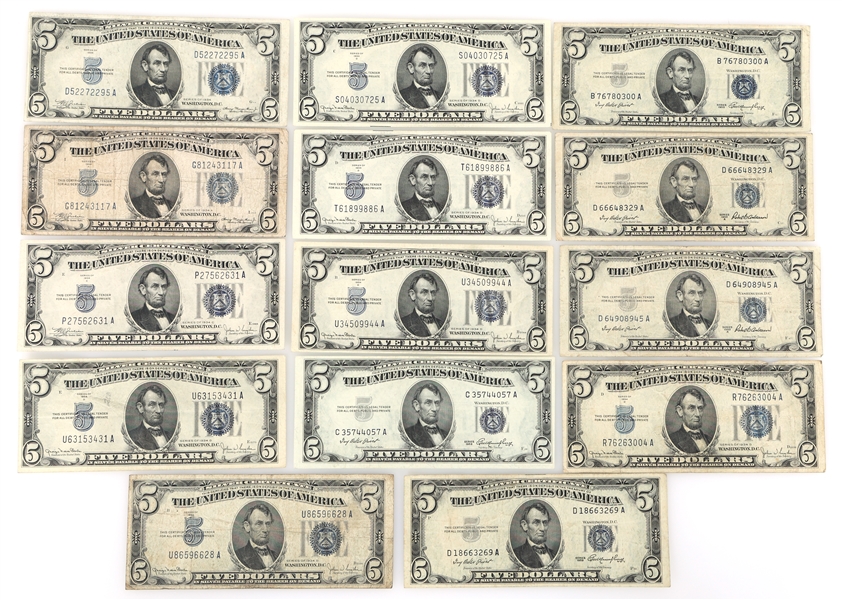 1934-1953 US $5 SILVER CERTIFICATE BANK NOTES