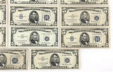 1934-1953 US $5 SILVER CERTIFICATE BANK NOTES