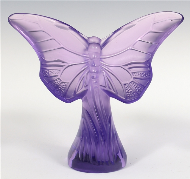 LALIQUE CRYSTAL VIOLET BUTTERFLY PAPERWEIGHT