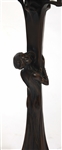 ART NOUVEAU FIGURAL BRONZE & LOETZ GLASS LAMP