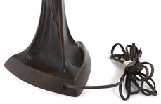 ART NOUVEAU FIGURAL BRONZE & LOETZ GLASS LAMP