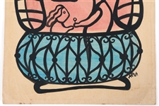 AMELIA PELAEZ WATERCOLOR ON PAPER WINDOW SCENE PAINTING