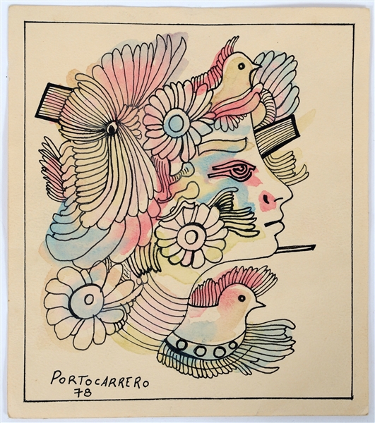 RENE PORTOCARRERO INK & WATERCOLOR ON PAPER 1978