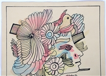 RENE PORTOCARRERO INK & WATERCOLOR ON PAPER 1978