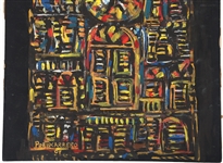 RENE PORTOCARRERO TEMPERA ON BOARD CATHEDRAL 1967