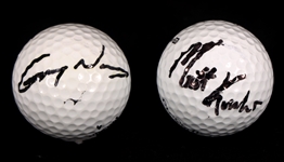 AUTOGRAPHED GOLF BALLS - WOODS, NORMAN, & KUCHAR 