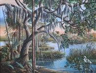 DANIEL BUTLER OIL ON CANVAS FLORIDA WETLAND SCENE