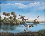 DANIEL BUTLER OIL ON CANVAS FIRST VISITORS PAINTING