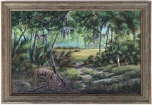 DANIEL BUTLER OIL ON CANVAS RURAL SCENE WITH DEER