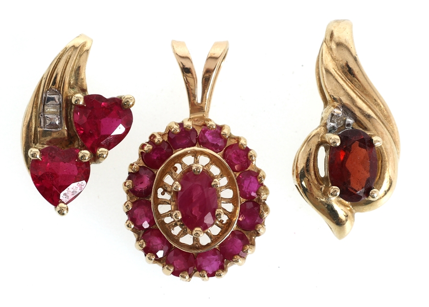 10K YELLOW GOLD RUBY & GARNET FASHION PENDANTS