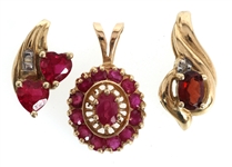 10K YELLOW GOLD RUBY & GARNET FASHION PENDANTS
