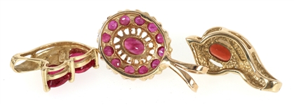 10K YELLOW GOLD RUBY & GARNET FASHION PENDANTS
