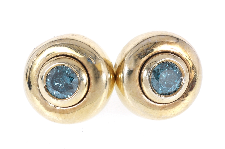 14K YELLOW GOLD BLUE DIAMOND EARRINGS
