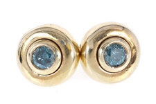 14K YELLOW GOLD BLUE DIAMOND EARRINGS