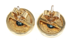 14K YELLOW GOLD BLUE DIAMOND EARRINGS