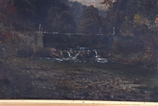 ENGLISH SCHOOL 19TH C. SUSPENSION BRIDGE OIL ON CANVAS