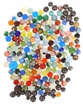 EARLY 20th C. GLASS MARBLES - CLEARIES, CATS EYE & MORE