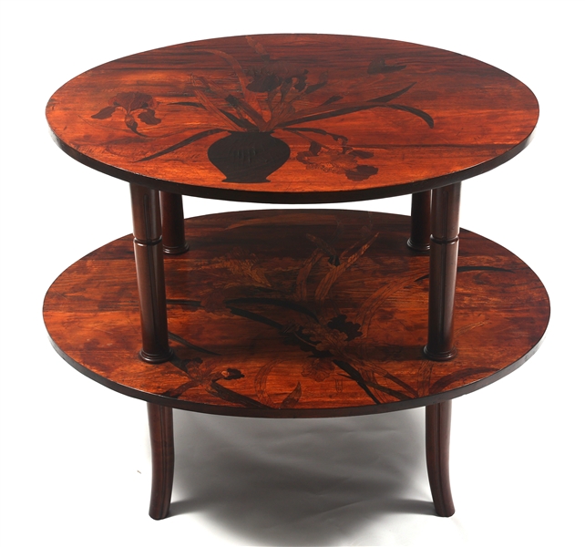 EMILE GALLE ART NOUVEAU MARQUETRY TIERED TABLE