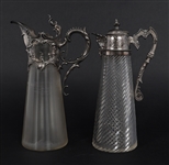 ART NOUVEAU SILVERPLATE & CRYSTAL CLARET JUGS 