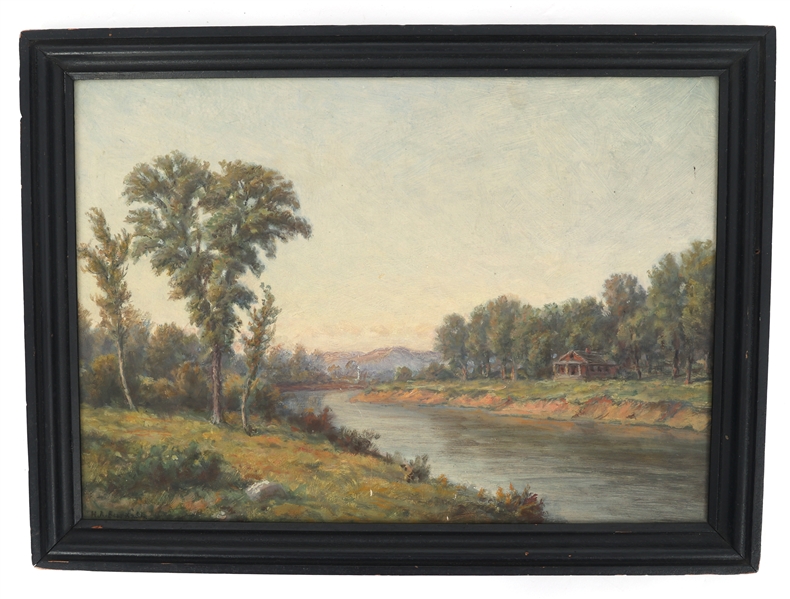 EARLY 20th C. OIL ON BOARD LANDSCAPE PAINTING - SIGNED