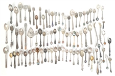 SILVER PLATED SOUVENIR SPOONS & ASSORTED FLATWARE