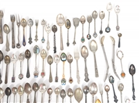 SILVER PLATED SOUVENIR SPOONS & ASSORTED FLATWARE