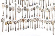 SILVER PLATED SOUVENIR SPOONS & ASSORTED FLATWARE