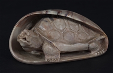CHINESE CARVED SHOUSHAN STONE TURTLE