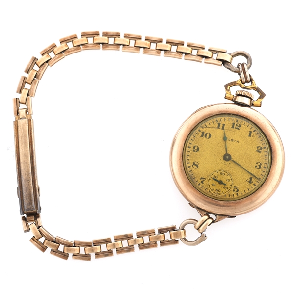 LADIES ELGIN GOLD FILLED CASE POCKET WATCH W/ WRISTBAND