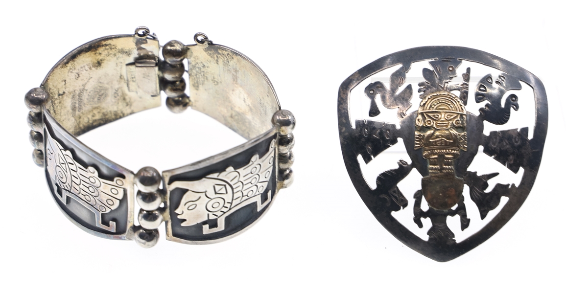 MEXICO STERLING SILVER BRACELET & BROOCH PENDANT