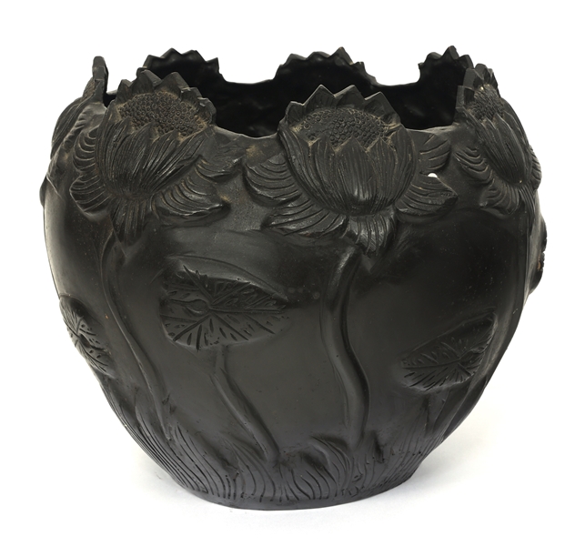 ASIAN BRONZE LOTUS JARDINIERE 