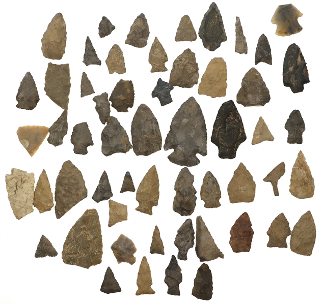 NATIVE AMERICAN STONE POINTS & PIECES - 55 PCS