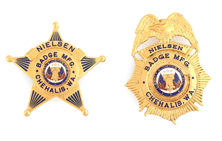 NIELSEN BADGE MFG. CHEHALIS WASHINGTON BADGES 