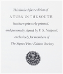 NAIPAUL TURN IN THE SOUTH FRANKLIN LIBRARY SIGNED BOOK 