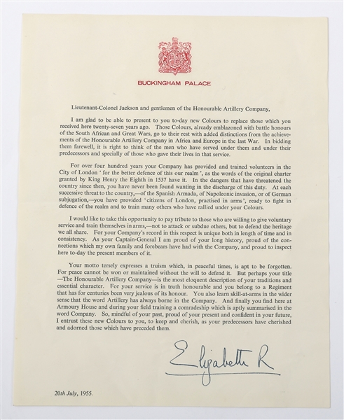 HRH QUEEN ELIZABETH II AUTOPEN SIGNED TYPED LETTER