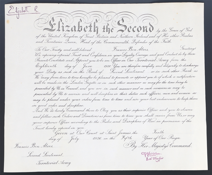 QUEEN ELIZABETH II AUTOPEN SIGNED DOCUMENT