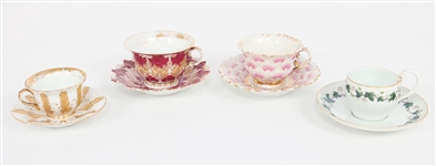 MEISSEN PORCELAIN TEA CUPS & SAUCERS