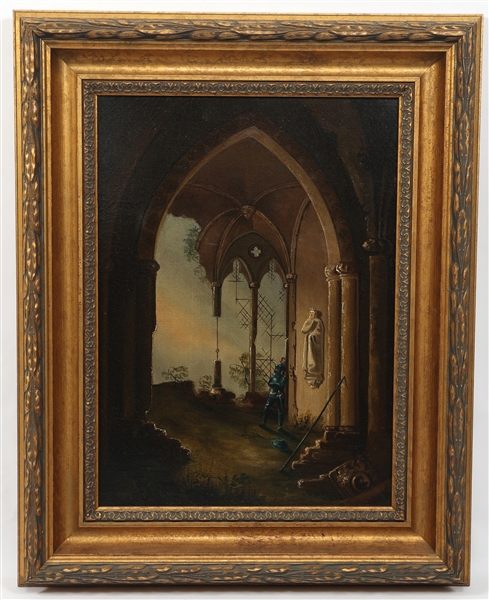 19TH C. GOTHIC REVIVAL ARCHITECTURAL OIL ON CANVAS