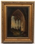 19TH C. GOTHIC REVIVAL ARCHITECTURAL OIL ON CANVAS