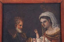 GERMAN MASTER OIL ON CANVAS PAINTING OF THE HOLY FAMILY