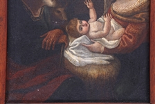 GERMAN MASTER OIL ON CANVAS PAINTING OF THE HOLY FAMILY