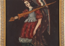 CUZCO STYLE OIL ON BOARD ARCHANGEL URIEL PAINTING