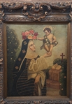 CUZCO SCHOOL OIL ON CANVAS SAINT ROSE OF LIMA PAINTING