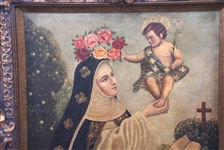 CUZCO SCHOOL OIL ON CANVAS SAINT ROSE OF LIMA PAINTING