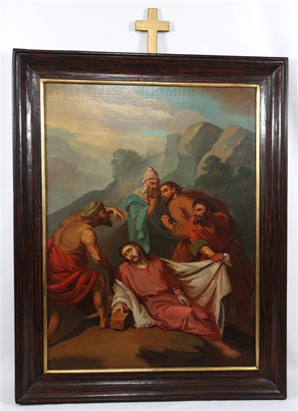 OIL ON CANVAS PAINTING OF NINTH STATION OF THE CROSS