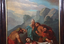 OIL ON CANVAS PAINTING OF NINTH STATION OF THE CROSS