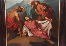 OIL ON CANVAS PAINTING OF NINTH STATION OF THE CROSS